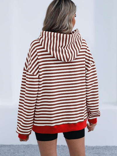 Explore More Collection - Drawstring Striped Long Sleeve Hoodie