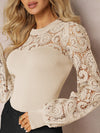 Explore More Collection - Lace Round Neck Long Sleeve T-Shirt