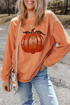 Explore More Collection - Sequin Pumpkin Round Neck Long Sleeve Sweatshirt