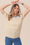 Explore More Collection - BiBi Textured Contrast Short Sleeve Sweater