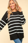 Explore More Collection - Haptics Full Size Striped Contrast Side Slit Sweater