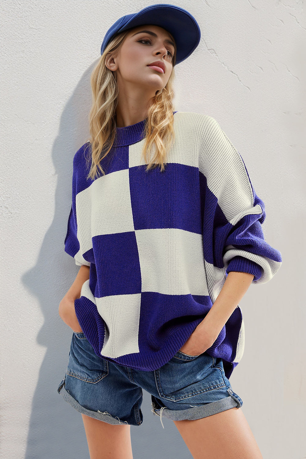 Explore More Collection - Double Take Slit Color Block Mock Neck Batwing Sleeve Sweater