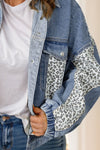 Explore More Collection - Plus Size Leopard Long Sleeve Denim Jacket