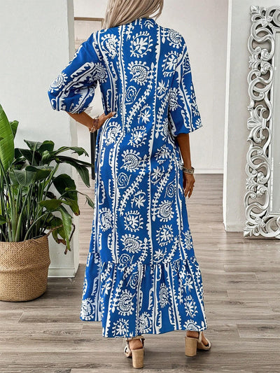 Explore More Collection - Printed Notched Half Sleeve Maxi Dress