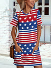 Explore More Collection - Pocketed US Flag Printed Short Sleeve Dress