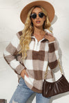 Explore More Collection - Shiny Plaid Half Zip Long Sleeve Sweatshirt