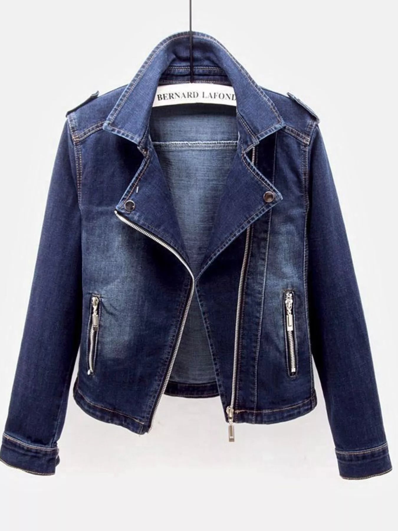Full Size Asymmetrical Zip Denim Jacket Plus Size