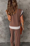 Explore More Collection - Contrast Round Neck Top and Pants Set