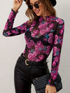 Explore More Collection - Floral Mock Neck Long Sleeve Top