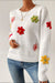 Explore More Collection - Crochet Flower Round Neck Long Sleeve Sweater