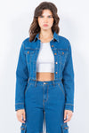 Explore More Collection - American Bazi Laced Back Cropped Denim Jacket