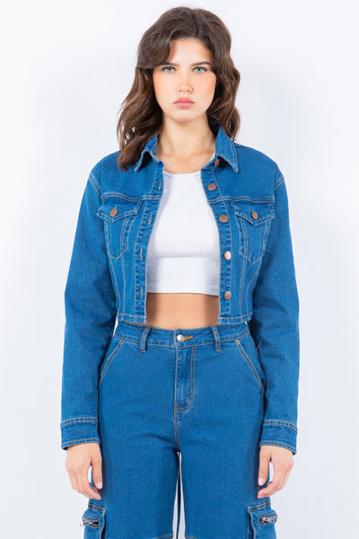 Explore More Collection - American Bazi Laced Back Cropped Denim Jacket