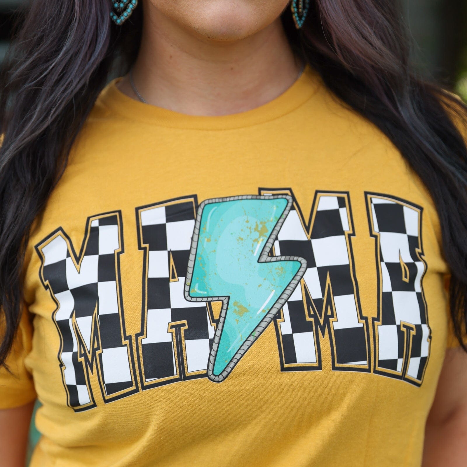 FestiviTees Women - Apparel - Shirts - T-Shirts Checkered Lightning MAMA Soft Graphic Tee