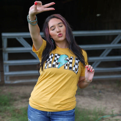 FestiviTees Women - Apparel - Shirts - T-Shirts Checkered Lightning MAMA Soft Graphic Tee