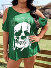 Explore More Collection - Plus Size Skeleton Graphic Round Neck Cold Shoulder T-Shirt