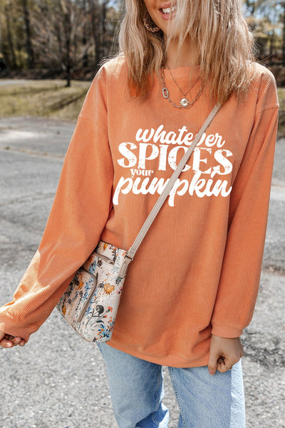 Explore More Collection - Letter Graphic Round Neck Long Sleeve Oversize Sweatshirt