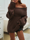 Explore More Collection - Off-Shoulder Extra-Long Sleeve Sweater