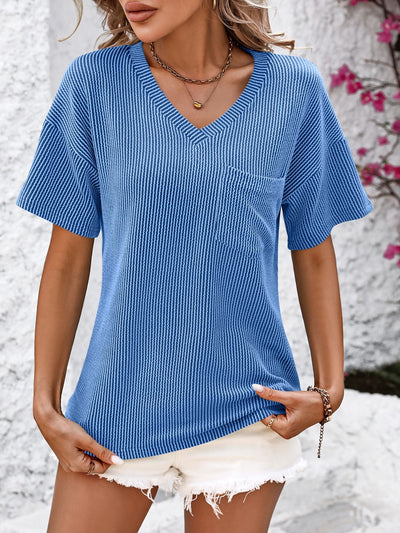 Explore More Collection - V-Neck Dropped Shoulder T-Shirt