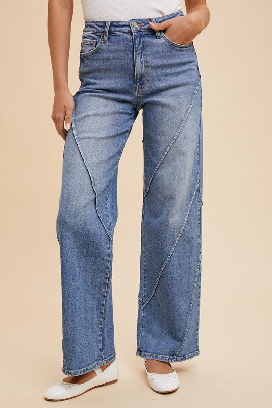 Explore More Collection - Annie Wear Decorative Seams Wide Leg Jeans