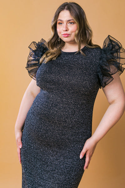 Explore More Collection - VOLUMINOUS POWER METALLIC MIDI DRESS