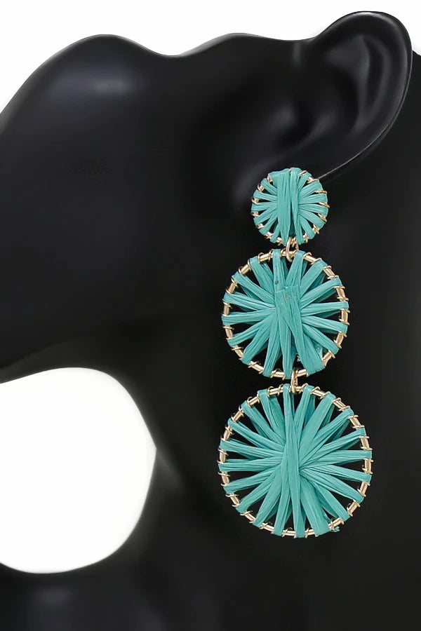 Raffia Wrapped Triple Disc Earrings