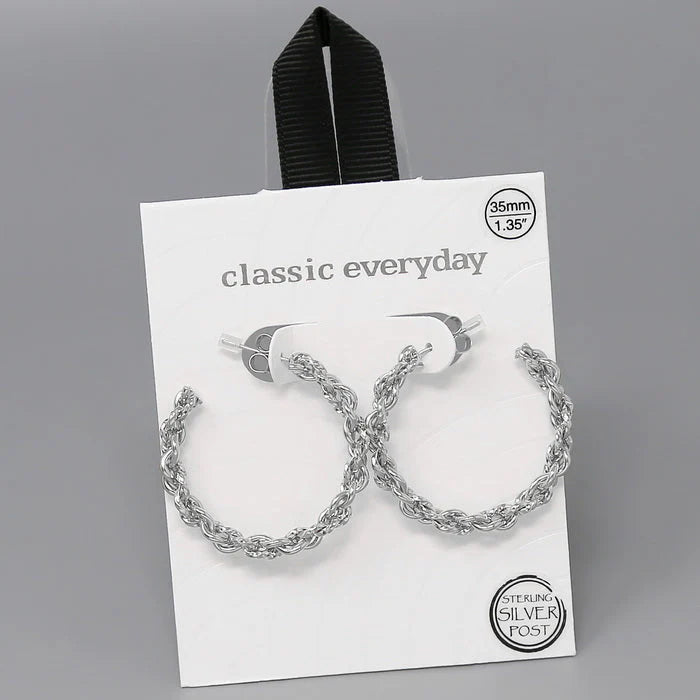 Hypoallergenic Rope Texture Metal Hoop Earrings