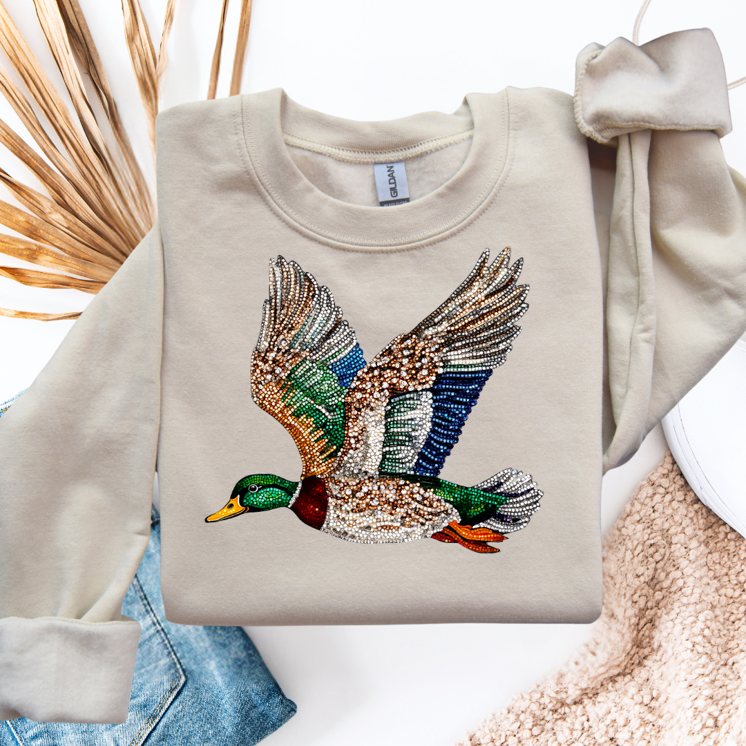 Explore More Collection - Faux Sequin Duck Graphic Crewneck