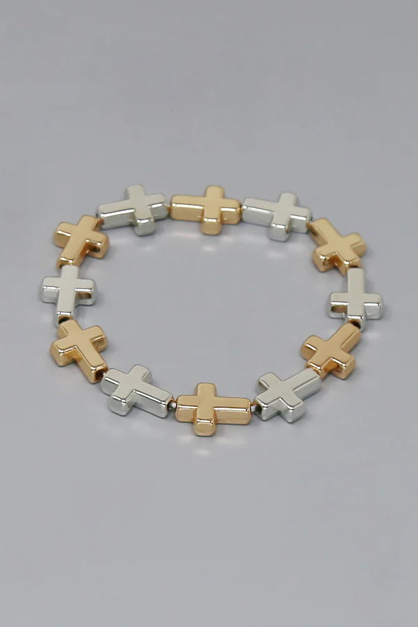 Cross Beaded Stretch Bracelet
