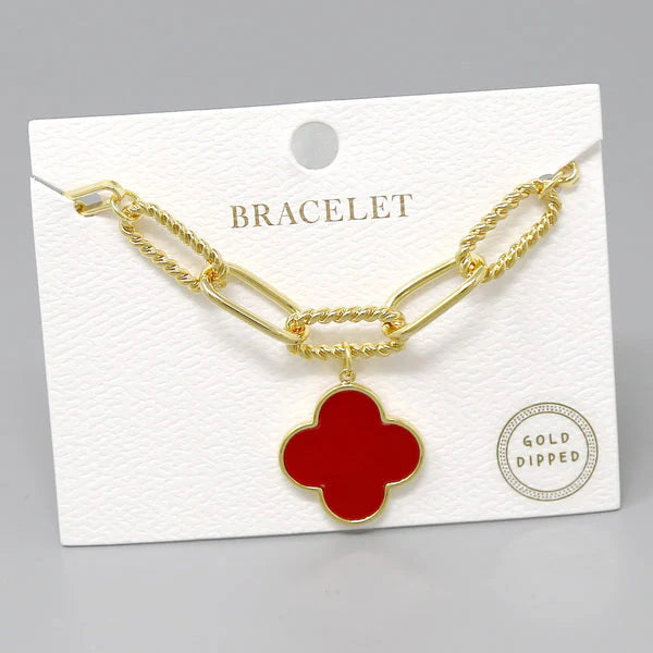 Quatrefoil Gold Dipped Bracelet - Red