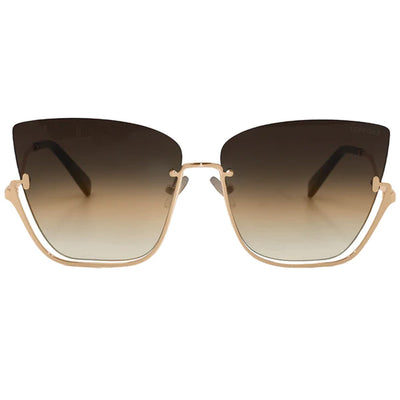 Explore More Collection - Vixen - Brown Lens Gold Frame Metal Cateye Sunglasses