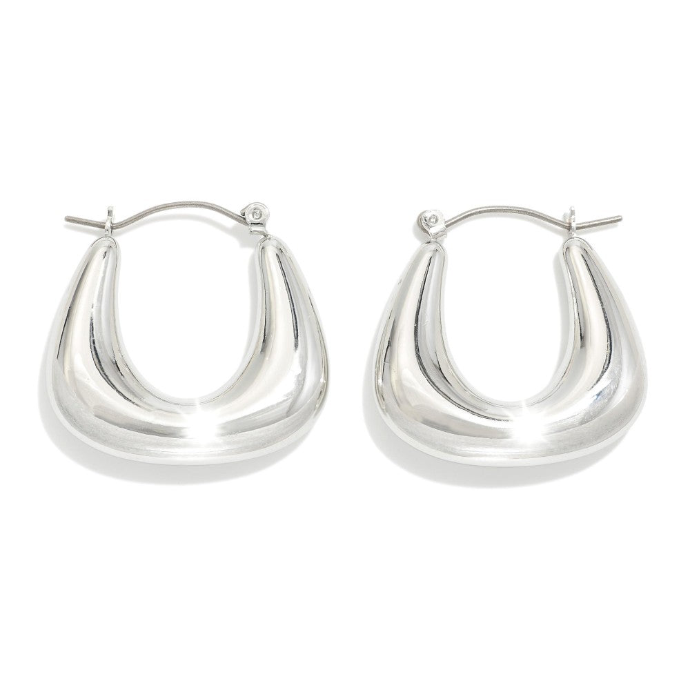 Chris - A Pair of Squared Metal Tone Hoop Earrings