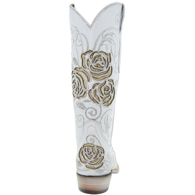 Explore More Collection - White Rose Inlayed Women's Cowgirl Boots
