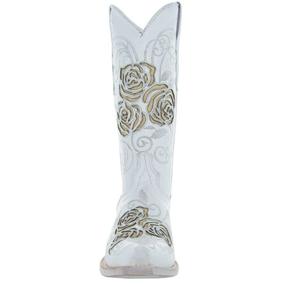 Explore More Collection - White Rose Inlayed Women's Cowgirl Boots