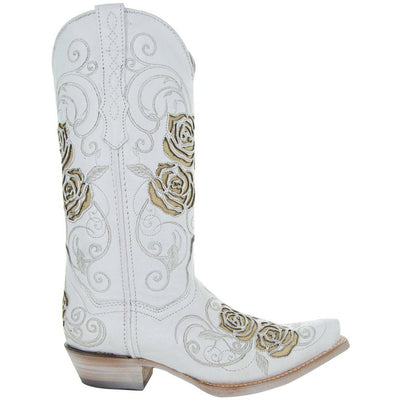 Explore More Collection - White Rose Inlayed Women's Cowgirl Boots