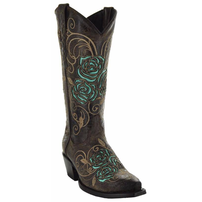 Explore More Collection - Turquoise Rose Inlayed Women's Cowgirl Boots