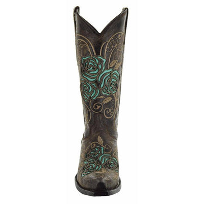 Explore More Collection - Turquoise Rose Inlayed Women's Cowgirl Boots