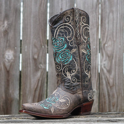Explore More Collection - Turquoise Rose Inlayed Women's Cowgirl Boots