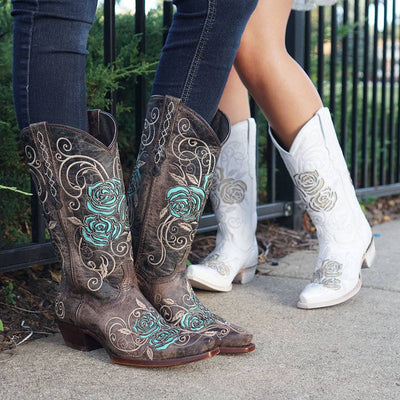 Explore More Collection - Turquoise Rose Inlayed Women's Cowgirl Boots