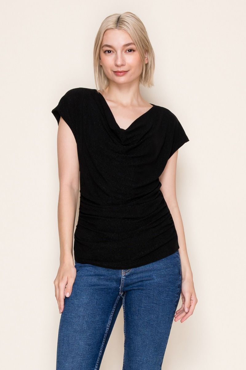 Glam Magic - Short Sleeve Top with Cowl Neck