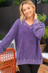 Ruth - A Mineral Washed Pullover with Contrast Ribbed Detail