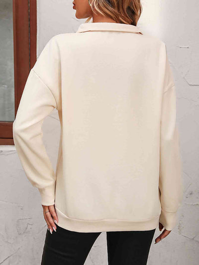 Explore More Collection - Zip-Up Dropped Shoulder Sweatshirt