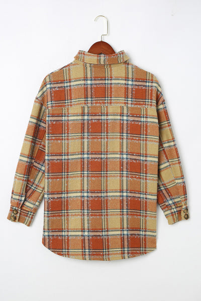 Explore More Collection - Plaid Dropped Shoulder Shirt Jacket