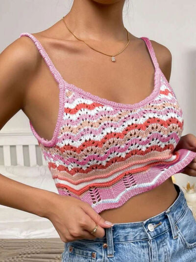 Explore More Collection - Openwork Striped Scoop Neck Cami