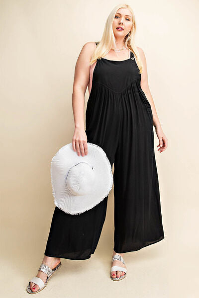 Explore More Collection - Kori America Full Size Sleeveless Ruched Wide Leg Overalls