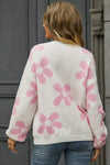 Explore More Collection - Floral Print Round Neck Dropped Shoulder Pullover Sweater