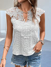 Explore More Collection - Cutout Lace Detail Notched Blouse