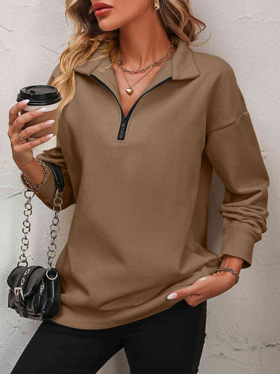 Explore More Collection - Zip-Up Dropped Shoulder Sweatshirt