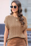 Explore More Collection - Cable-Knit Round Neck Cap Sleeve Sweater