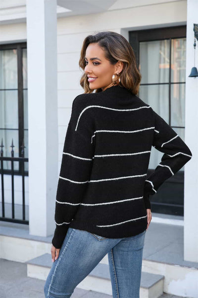 Explore More Collection - Striped Round Neck Long Sleeve Sweater