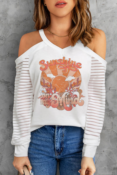 Explore More Collection - Cold Shoulder SUNSHINE ON MY MIND Graphic Blouse